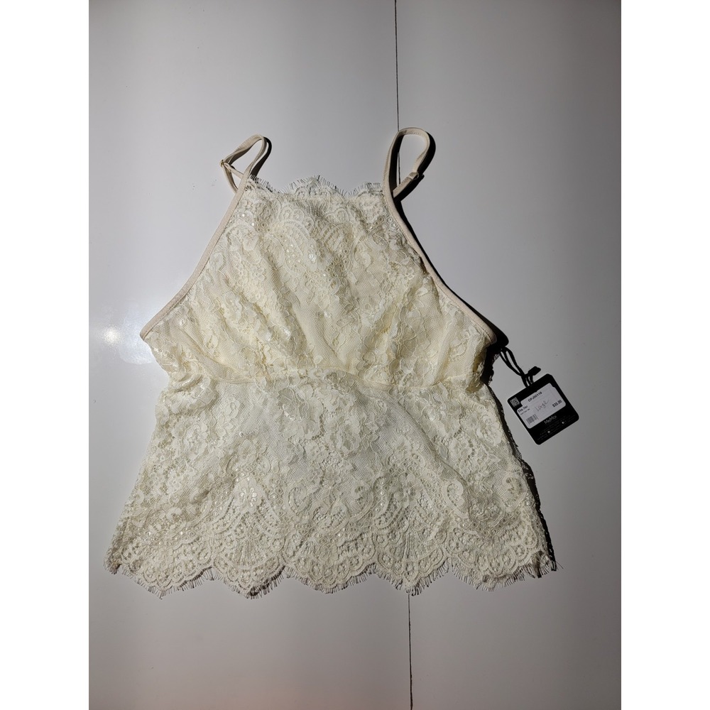 Me Moi Lace Halter Top Women's Large Ivory Sleeveless Semi-Sheer Blouse